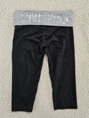 PINK Victorias Secret VTG Y2K Foldover Sequin Bling Yoga Leggings Capris M